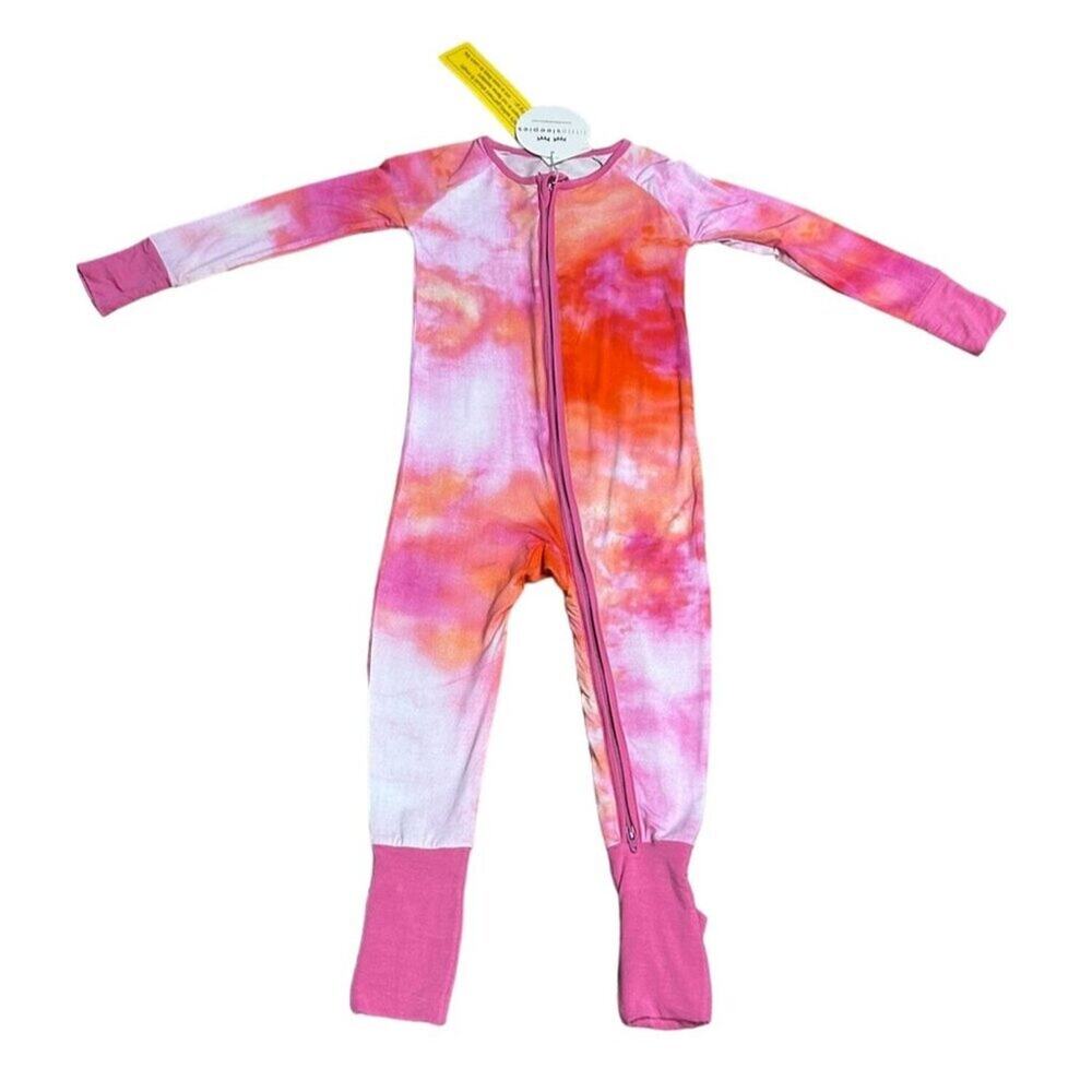 Little Sleepies Sherbet Pink and Orange Watercolor Tie Dye Zippy 18-24